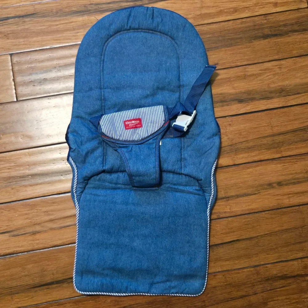 Vintage OshKosh Bgosh Baby Bouncer Seat Cover Denim Hickory Stripe Blue